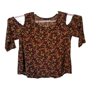 Kim & Cami Womens Multicolor Paisley Cold Shoulder Sleeve Blouse Top Size 1X‎